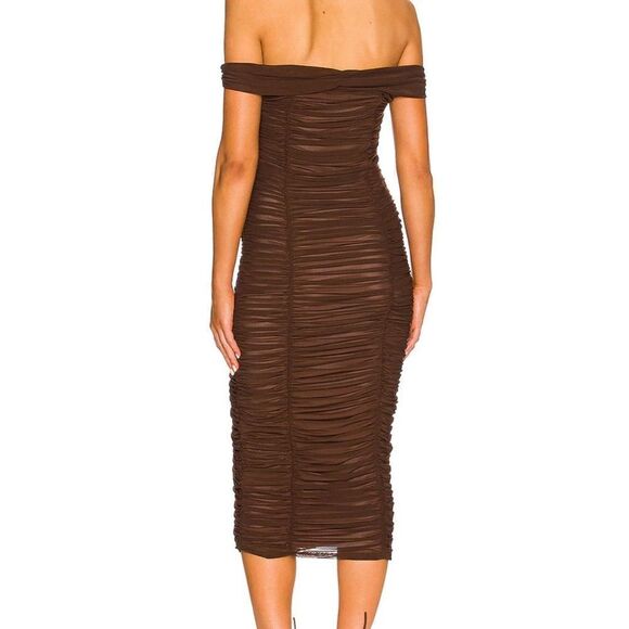 Majorelle Tabitha Brown Ruched Shirred midi dress revolve Sz S NWT - Picture 3 of 12